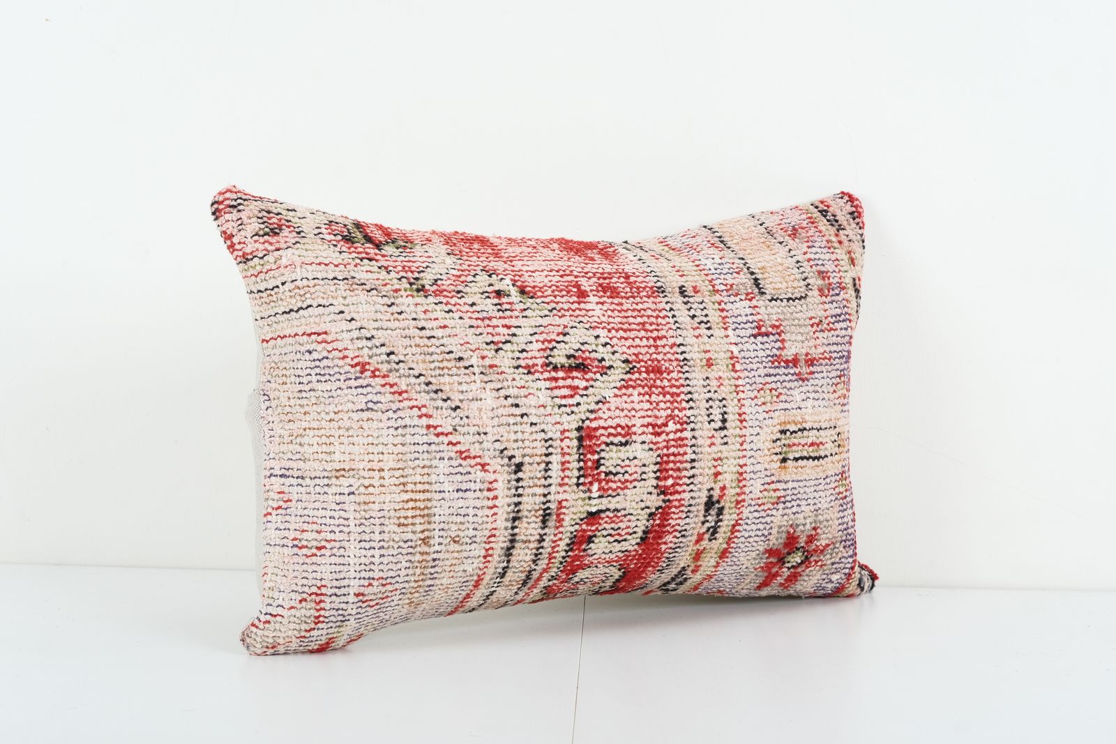 Faded Red Lumbar Pillow, Faded Copper Turkish Lumbar Pillow, Muted Ethnic Anatolian Carpet Cover, Oushak Pillow photo furniture
