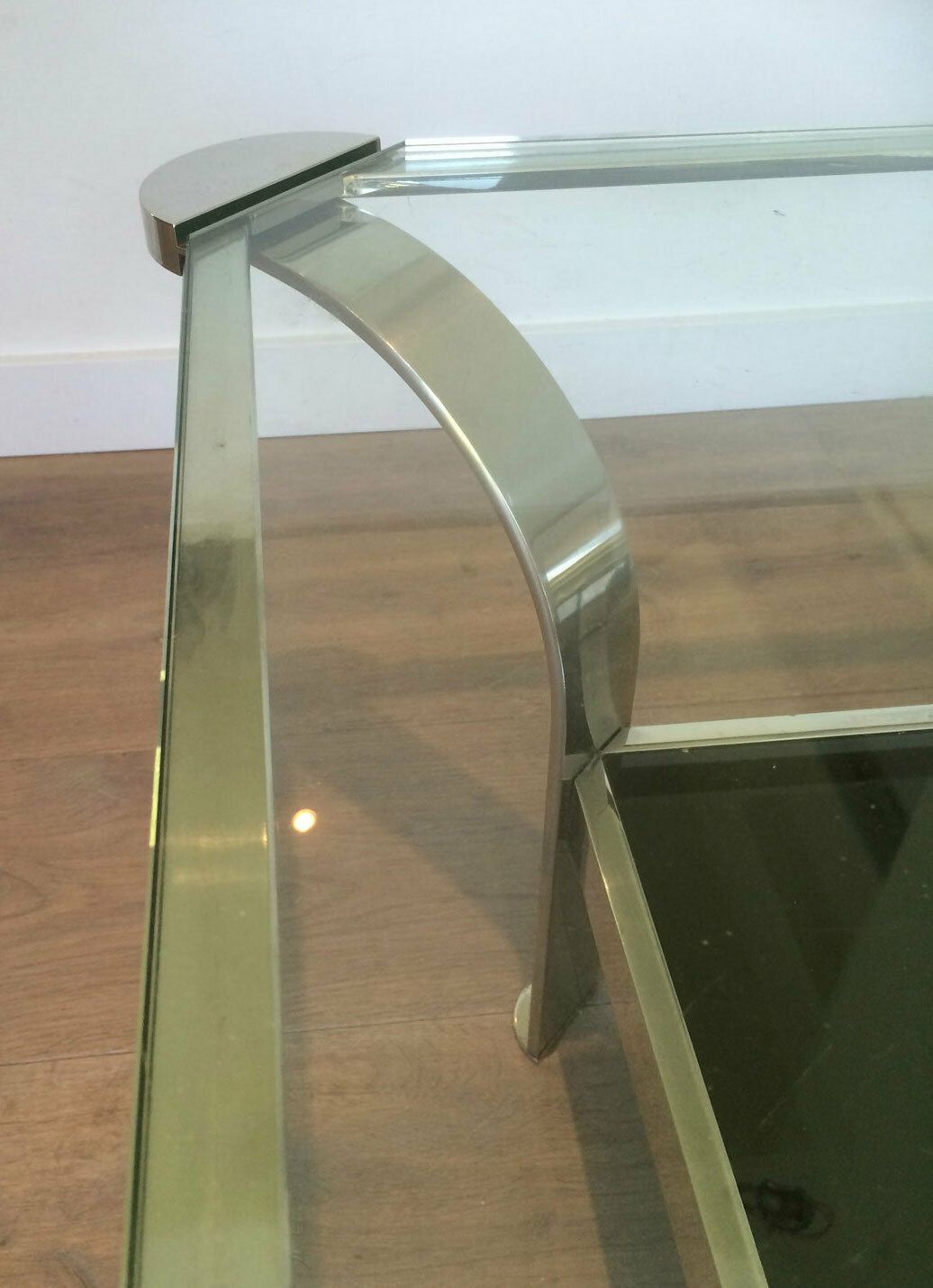 Important Designer Coffee Table In Chrome And Glass Trays photo for sale