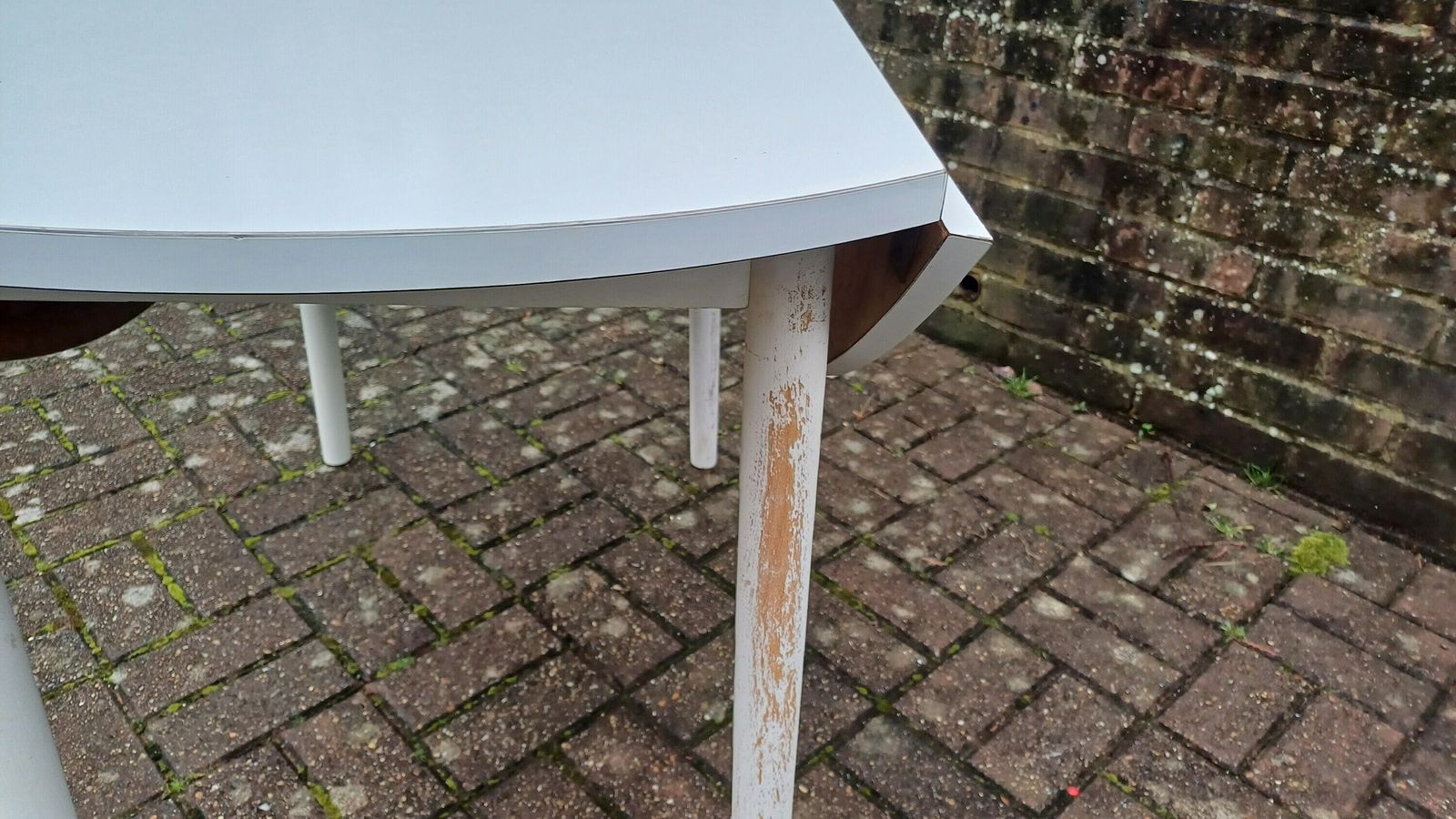 Classic Vintage Retro 70s Dining Kitchen Table White Formica Top And Wooden Legs. Legs Are Detachable For Access. 'Dinette'. Drop Leaf. photo Furniture