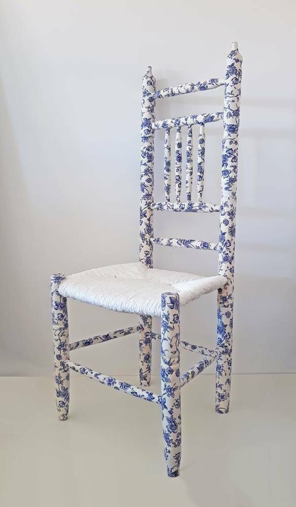"From T Shirt To Couture Chair" Restyled Antique Turned Wood Tall Chair By Habitat Improver With Fabric Découpage And Paint photo furniture