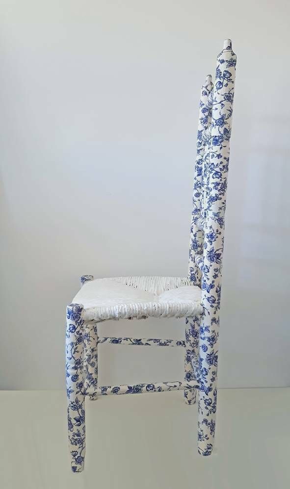 "From T Shirt To Couture Chair" Restyled Antique Turned Wood Tall Chair By Habitat Improver With Fabric Découpage And Paint photo Furniture