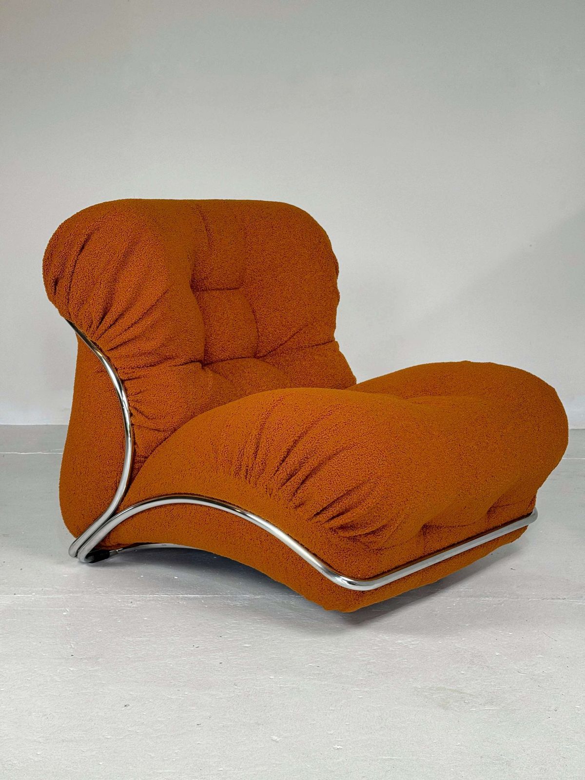 ” Corolla” Italian Mid Century Lounge Chair By I.P.E In Bouclé