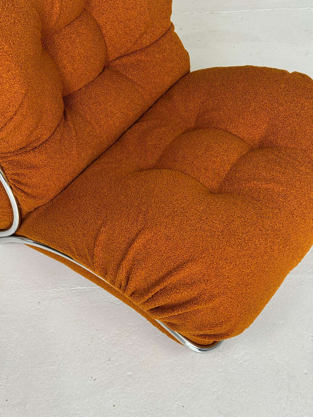 ” Corolla” Italian Mid Century Lounge Chair By I.P.E In Bouclé photo vintage