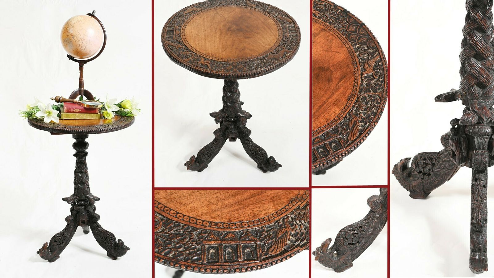 Carved Burmese Side Table Myanmar Burma Furniture 1840