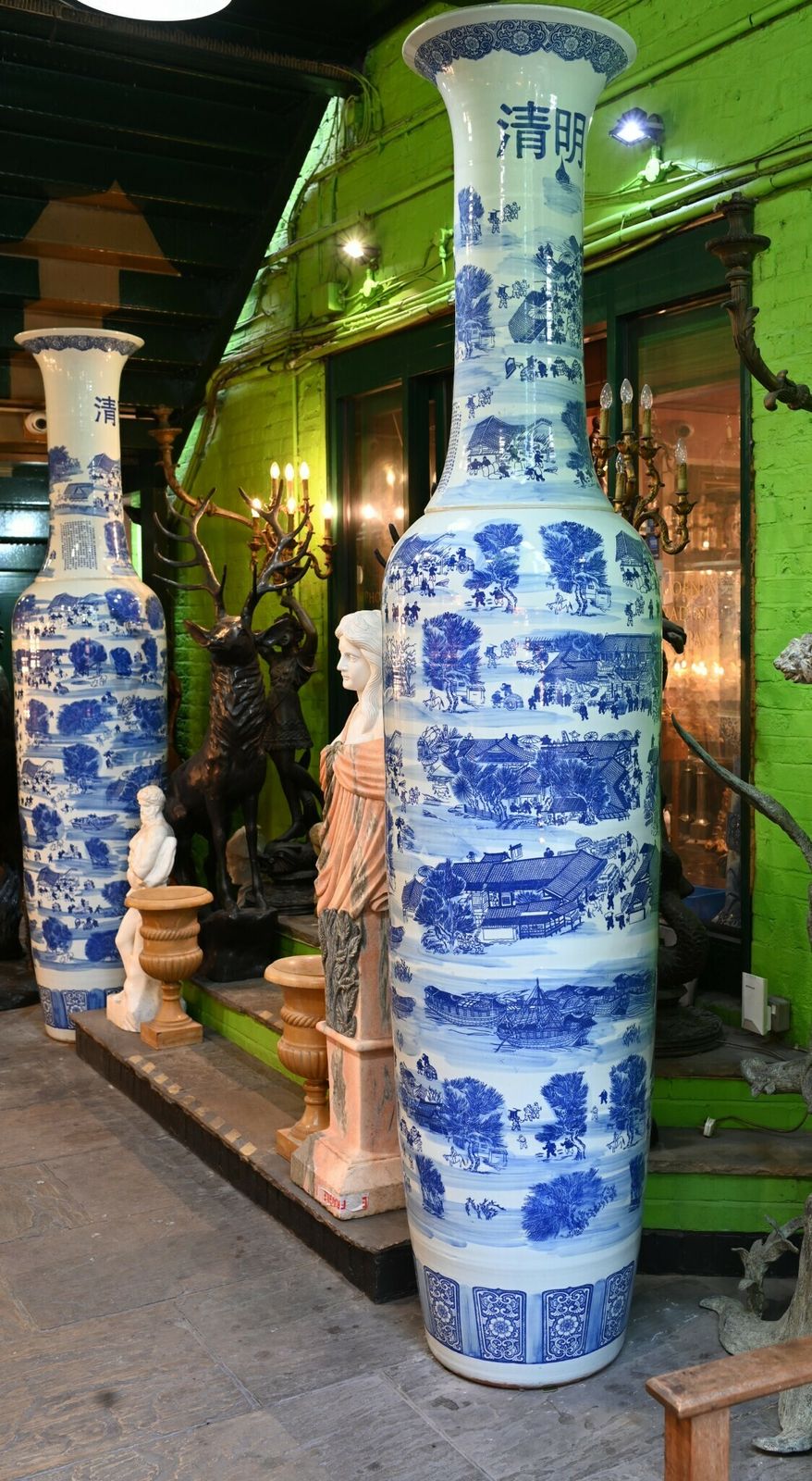photo vintage Pair Giant Blue And White Chinese Porcelain Urns Nanking Temple Jars 3 Metres