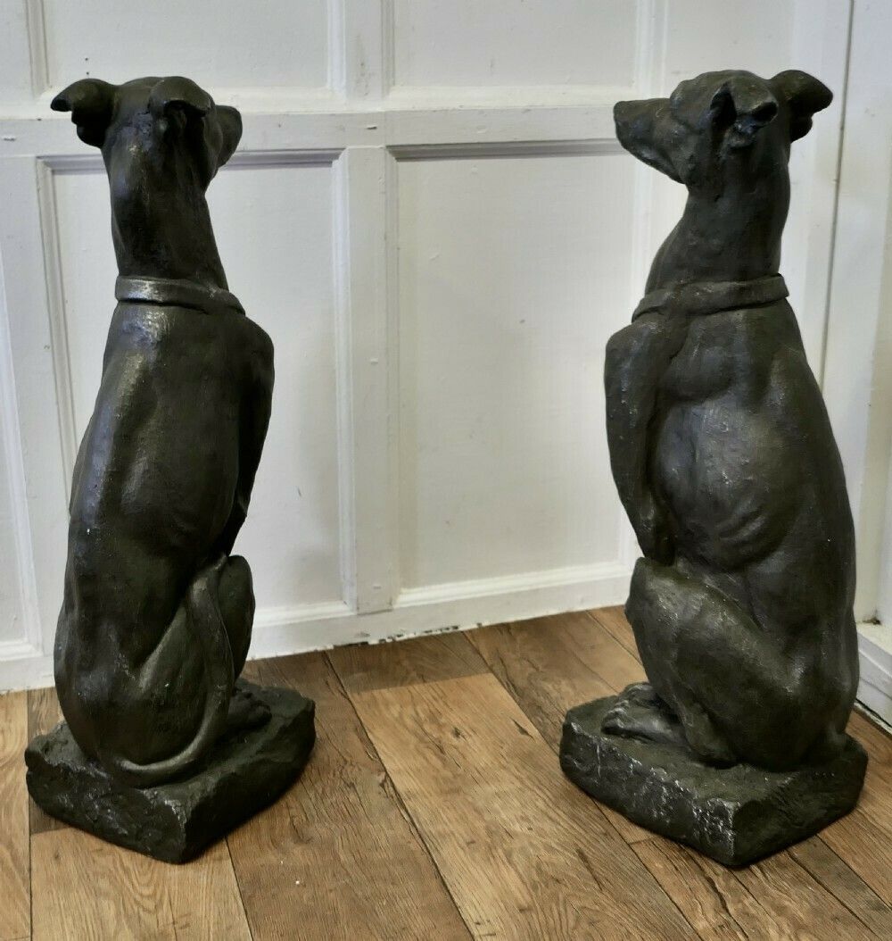 Pair Of Large Sculptured Greyhound Dogs photo Art