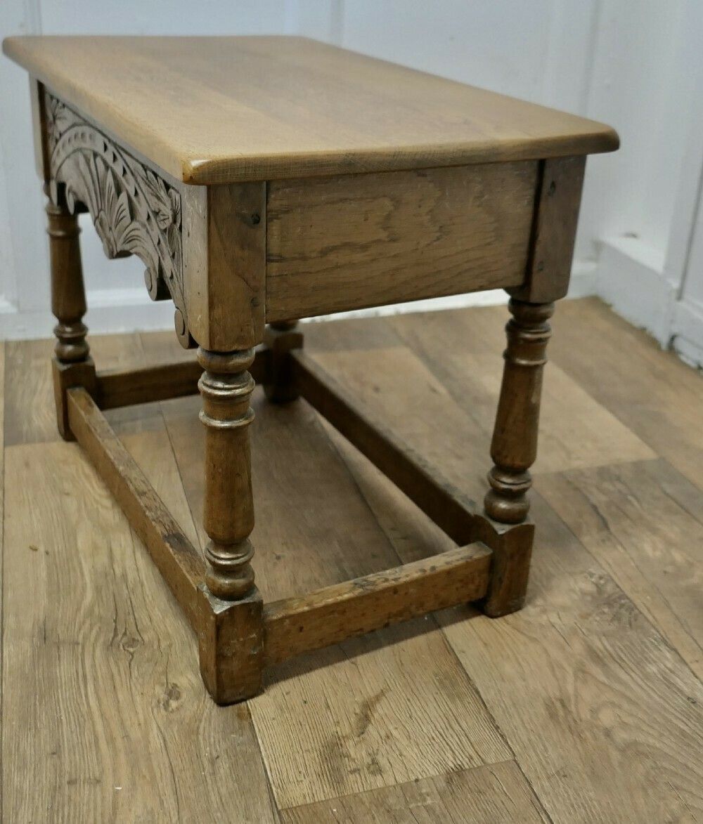 Arts And Crafts Oak Joint Stool, Occasional Table With Drawer photo for sale