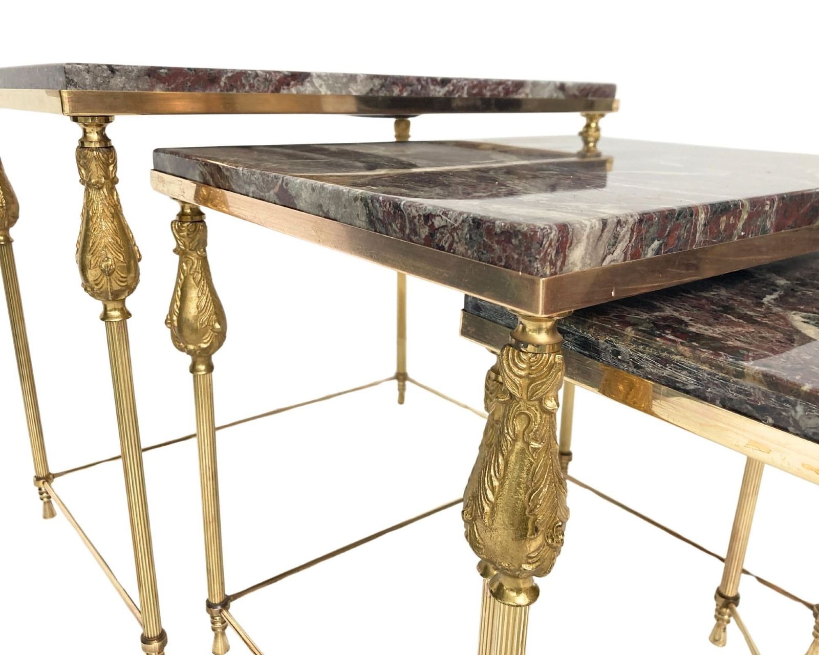 Marble Nesting Tables Brass | Brown Marble | 3pcs | Completely Restored And Polished! photo buy