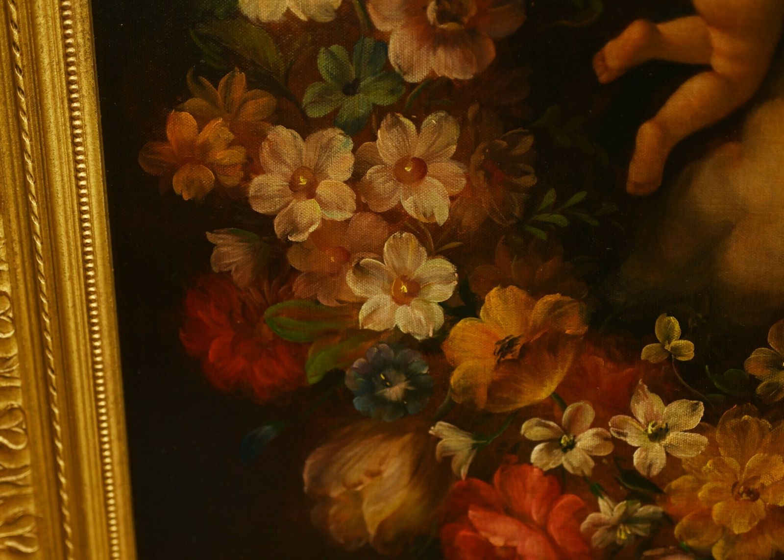 photo furniture Regency Oil Painting Cherub Floral Potrait Putti Trio Signed