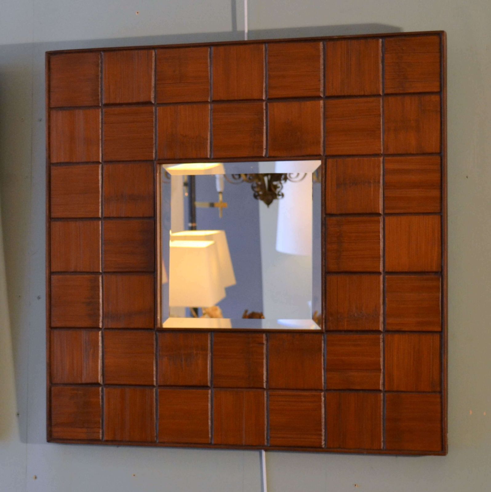 Pair Of Square Mirrors Carved Wood Relief, 1960's, Italy photo furniture