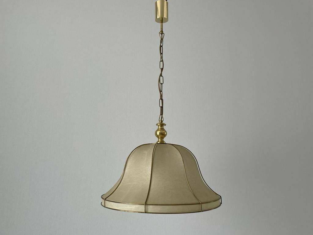 Unusual Design Cocoon Pendant Lamp With Gold Metal Shade Frame, 1960s, Germany photo for sale