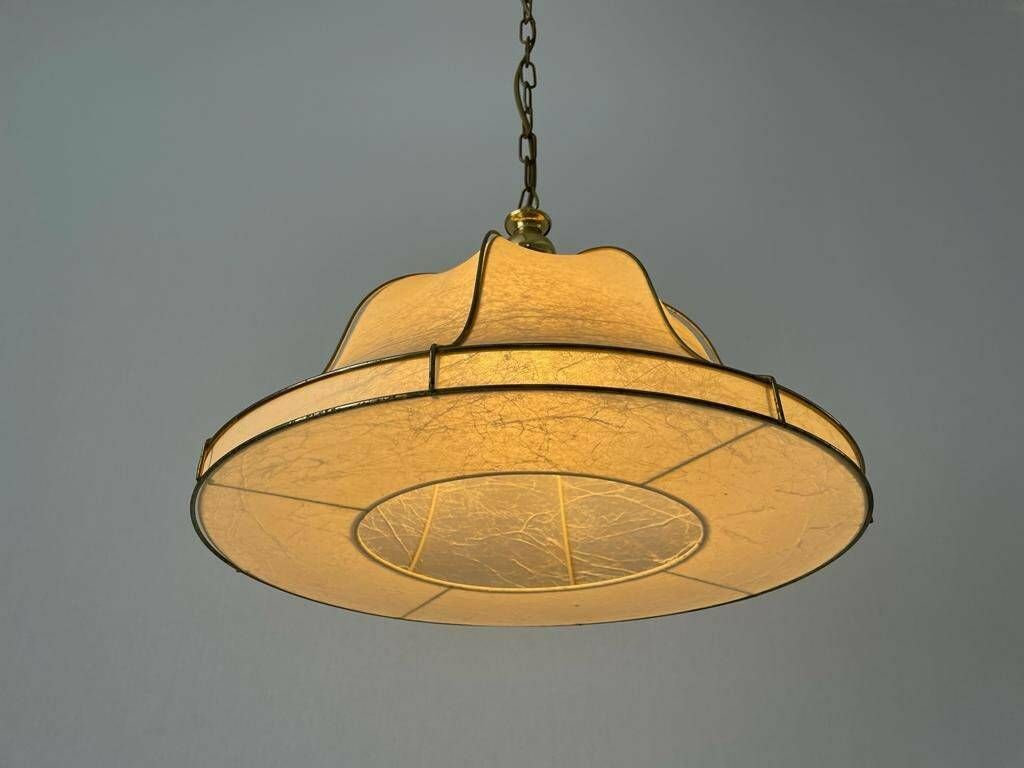 Unusual Design Cocoon Pendant Lamp With Gold Metal Shade Frame, 1960s, Germany photo vintage