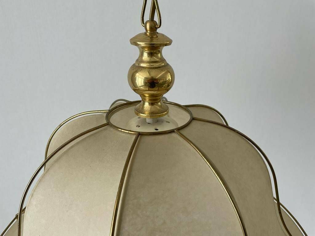 photo furniture Unusual Design Cocoon Pendant Lamp With Gold Metal Shade Frame, 1960s, Germany