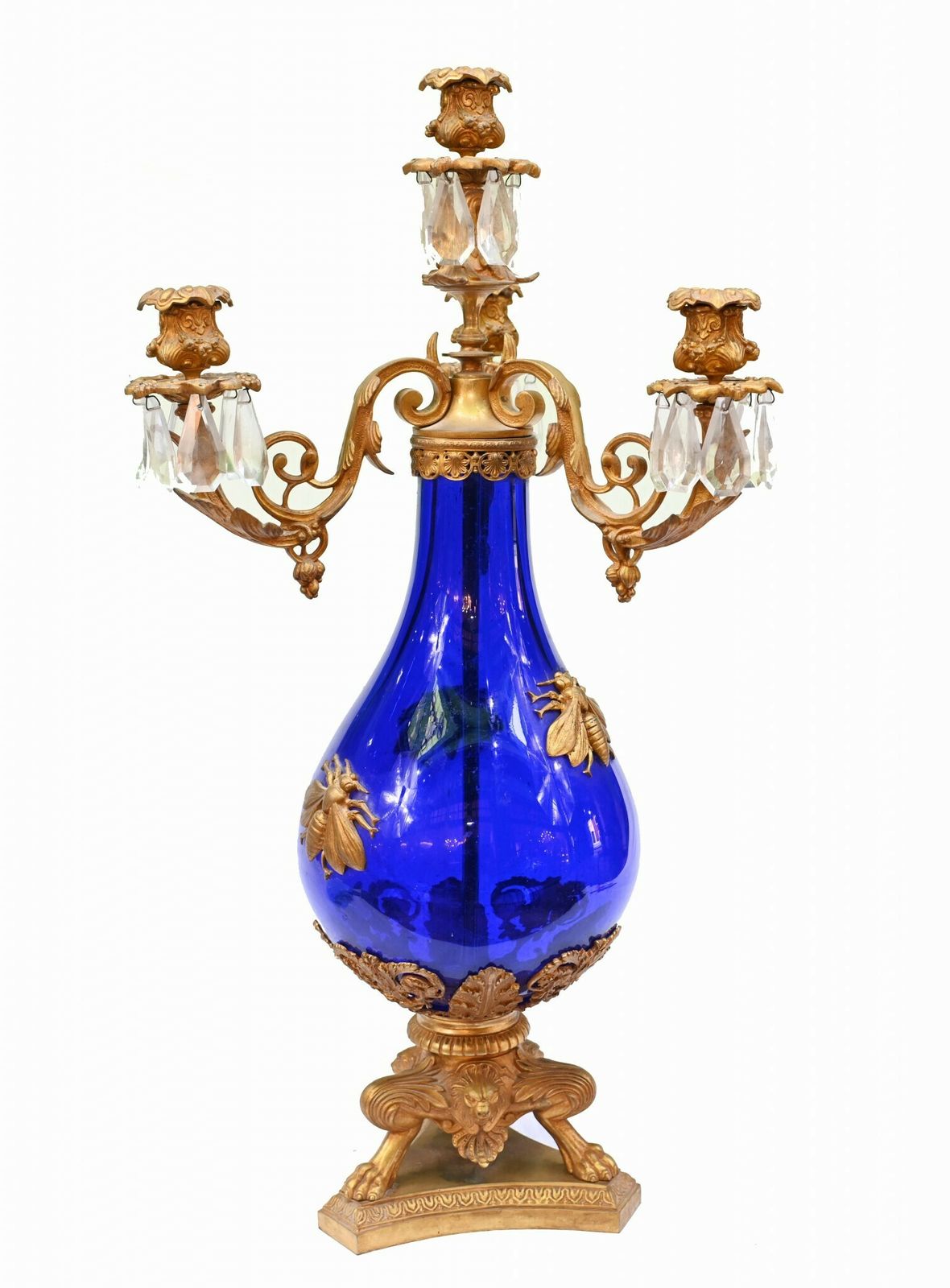 Pair French Glass Candelabras Gilt Mounts Empire 1870 photo furniture
