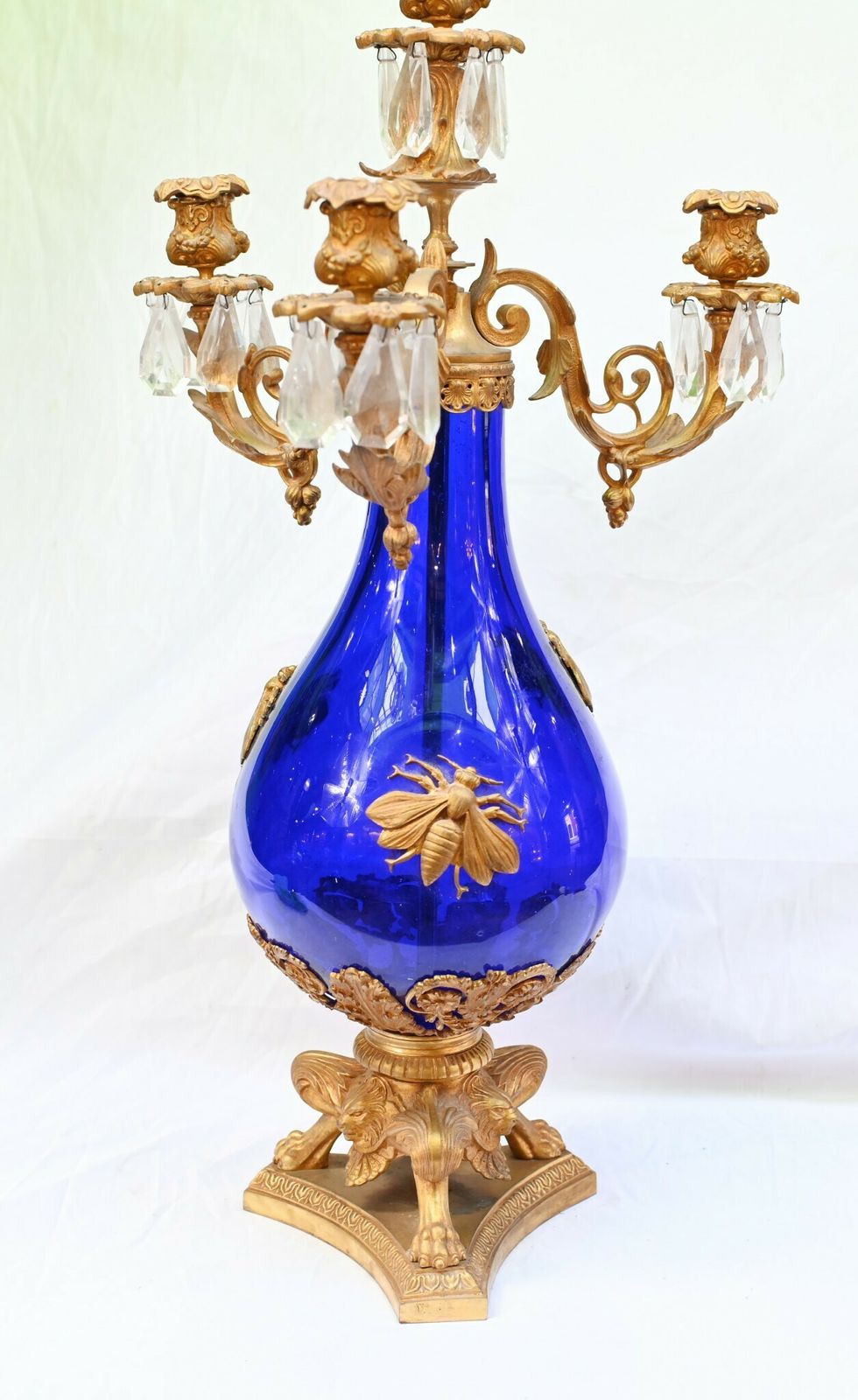 Pair French Glass Candelabras Gilt Mounts Empire 1870 photo vinterior