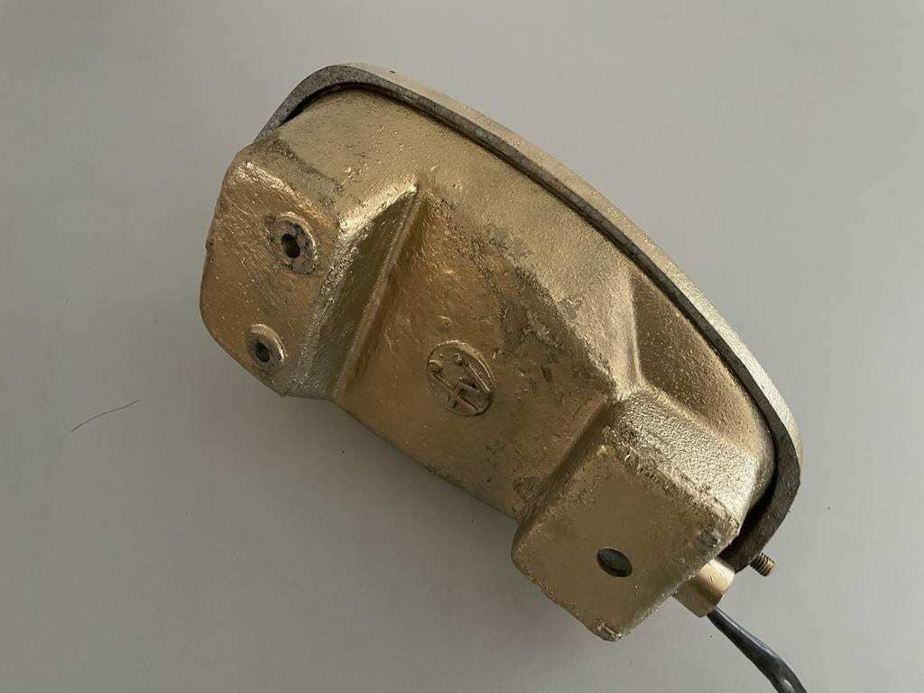 photo furniture Italian Glass And Gold Coated Brass Pair Of Industrial Sconces By Lambda, 1960s, Italy