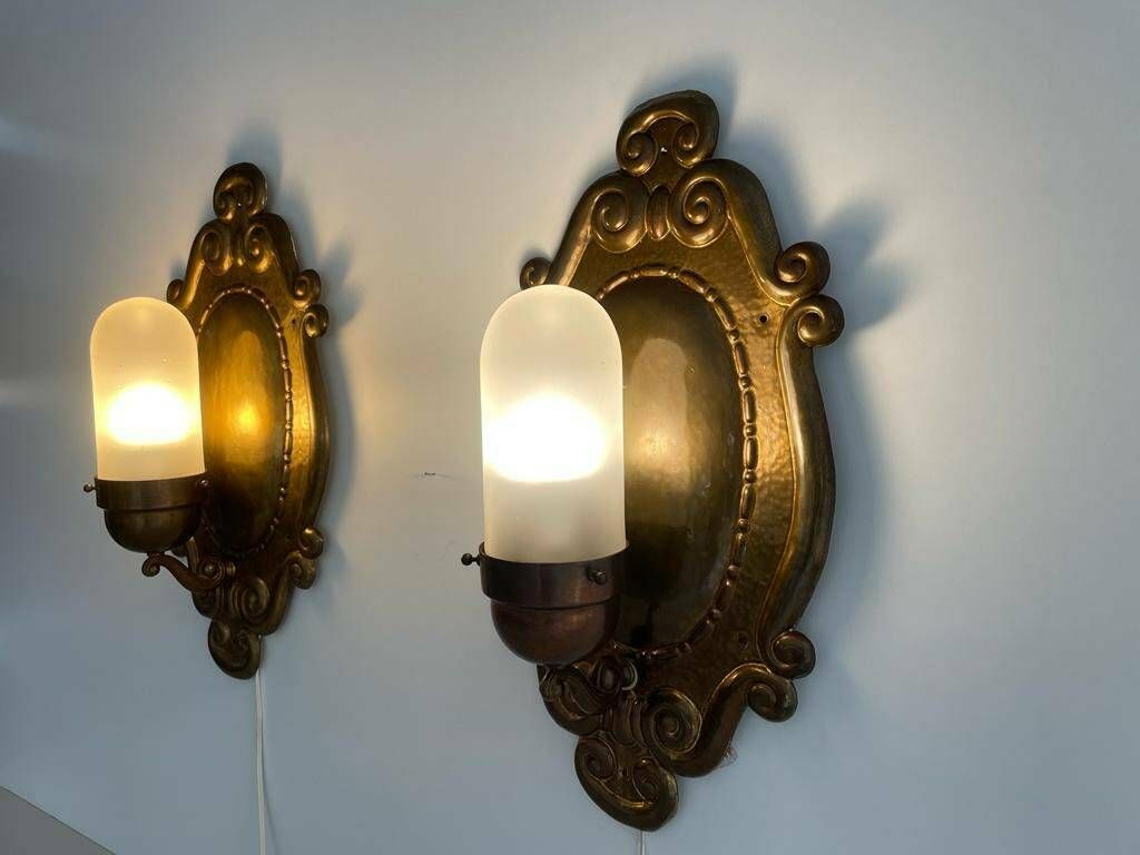 Exceptional Art Deco Glass And Copper Body Pair Of Sconces, 1940s, Germany photo 1665.0