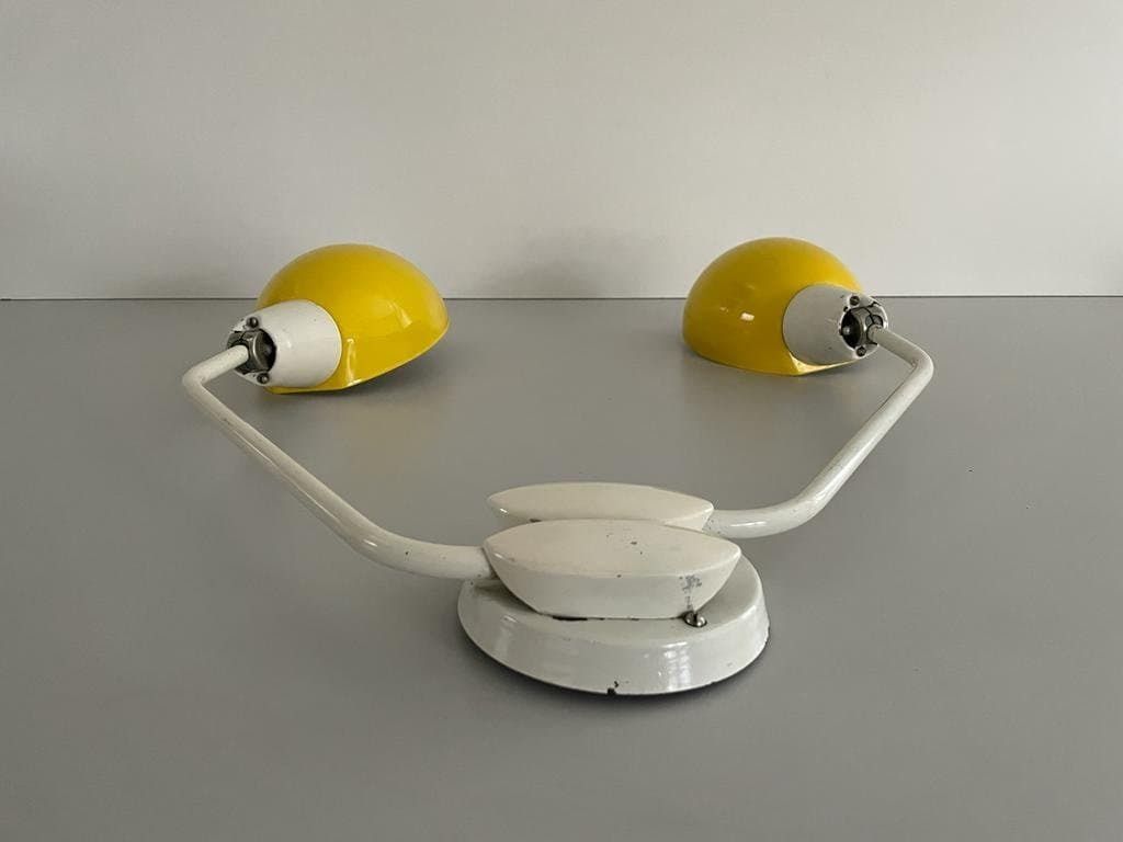Italian Yellow White Metal Twin Shade Large Single Sconce, 1950s, Italy photo 1219.0