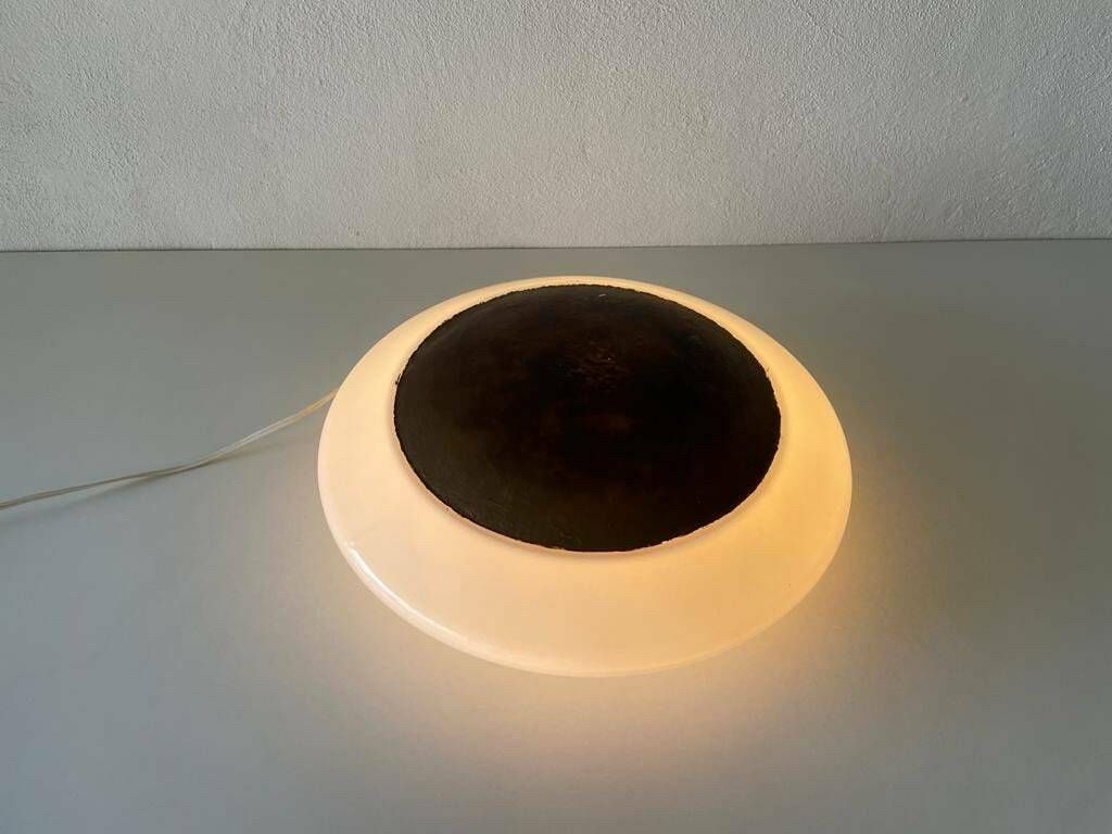 Mushroom White Glass Flush Mount Ceiling Or Wall Lamp With Copper Paint Detail By Peill Putzler, 1960s, Germany photo Lighting