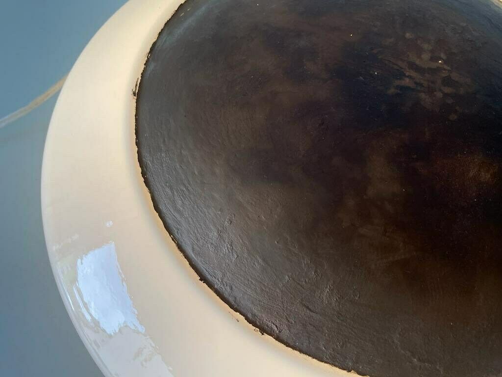 Mushroom White Glass Flush Mount Ceiling Or Wall Lamp With Copper Paint Detail By Peill Putzler, 1960s, Germany photo buy