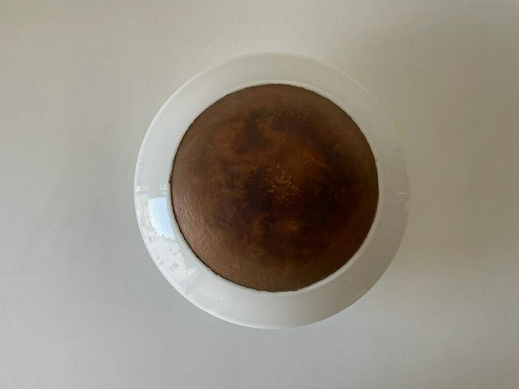 Mushroom White Glass Flush Mount Ceiling Or Wall Lamp With Copper Paint Detail By Peill Putzler, 1960s, Germany photo vintage