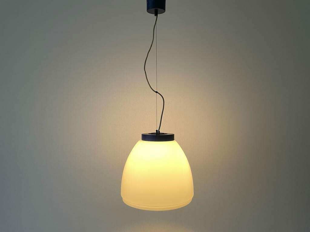 Italian White Glass Pendant Lamp With Dark Blue Top, 70s/80s, Italy photo 644.0