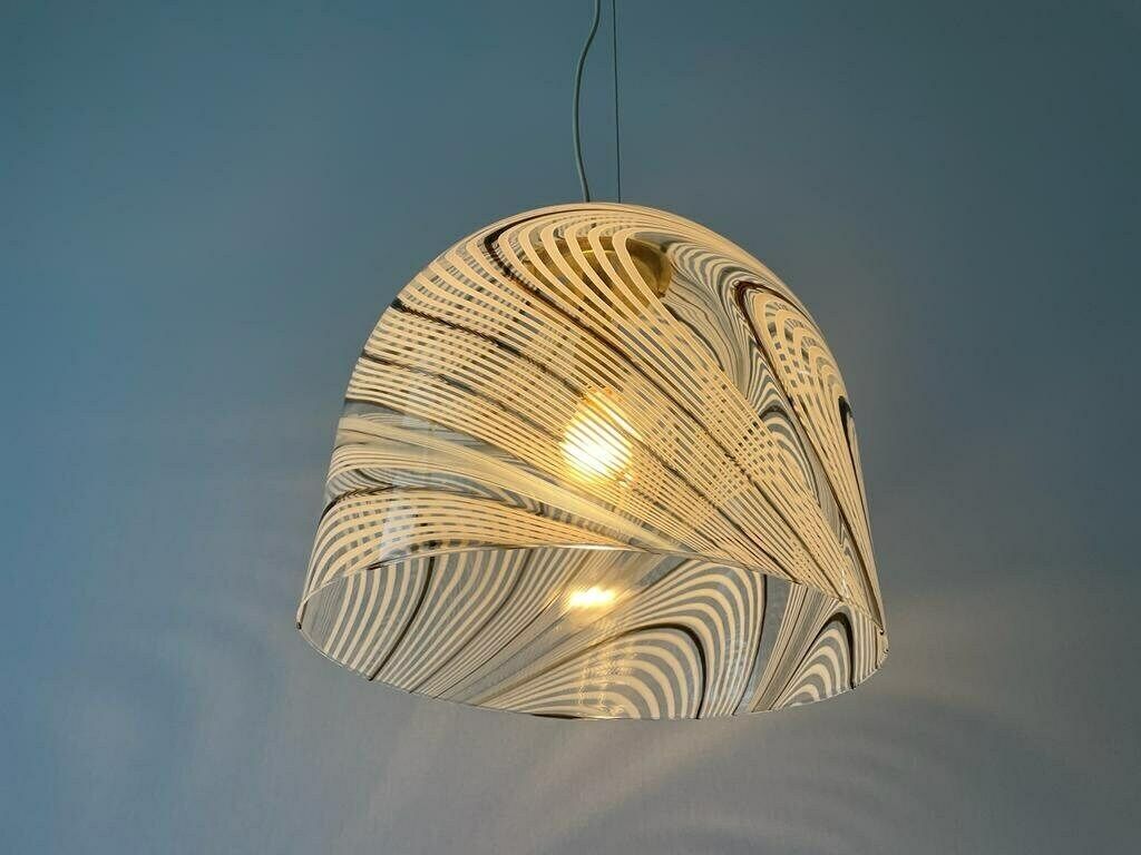 Swirl Design Murano Glass Pendant Lamp, 1970s, Italy photo vintage
