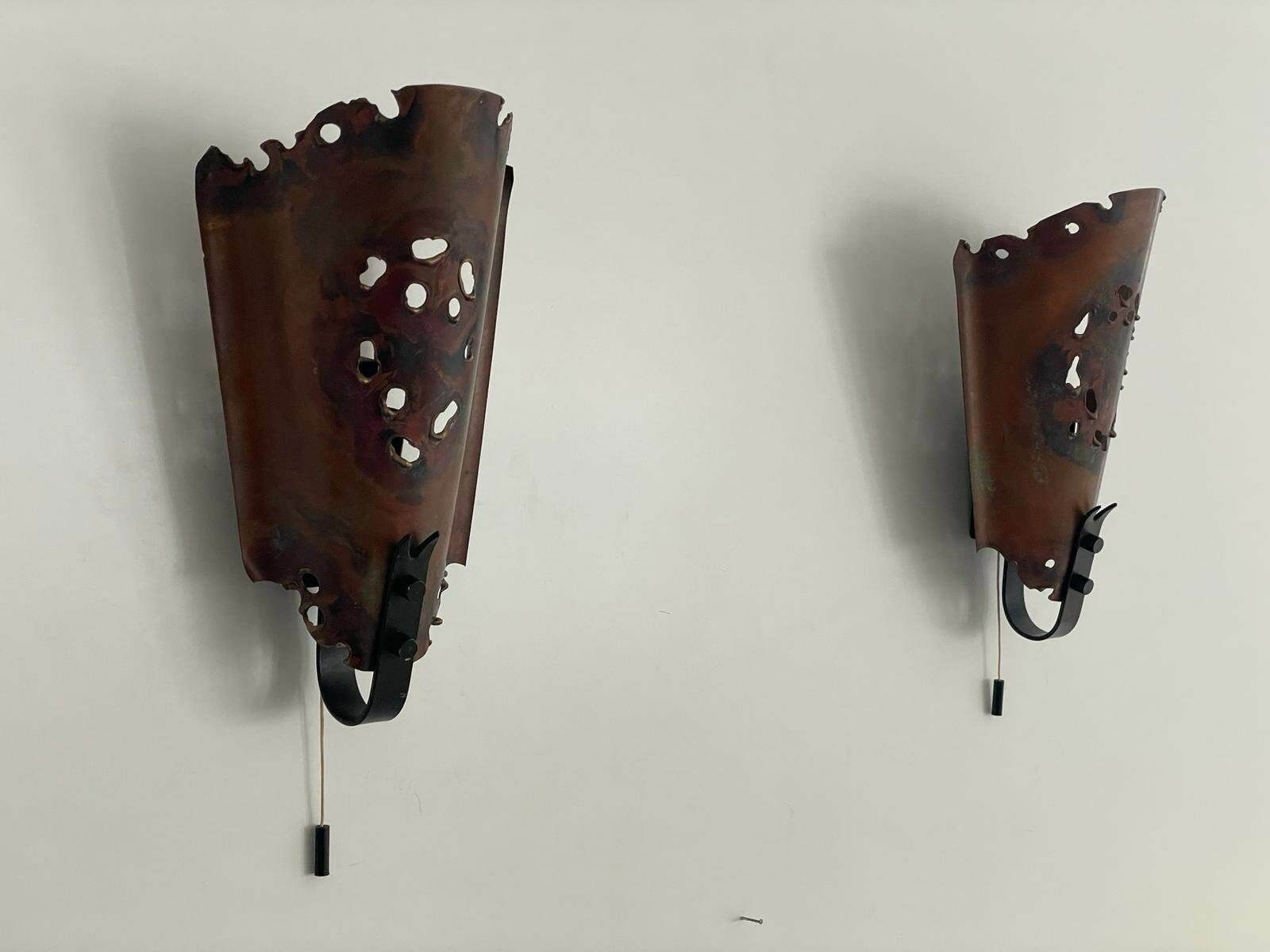 Brutalist Type Copper Pair Of Sconces, 1960s, Germany, 9 Available In Stock photo furniture