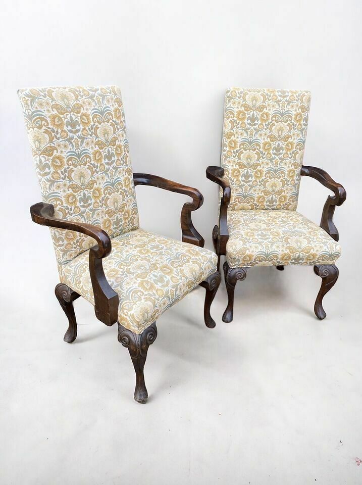 Pair Of Vintage Early C20th Upholstered Mahogany Armchairs photo for sale