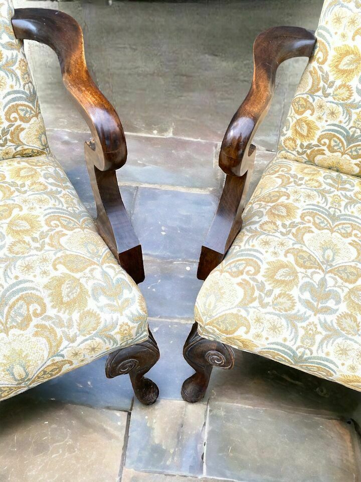 Pair Of Vintage Early C20th Upholstered Mahogany Armchairs photo Furniture