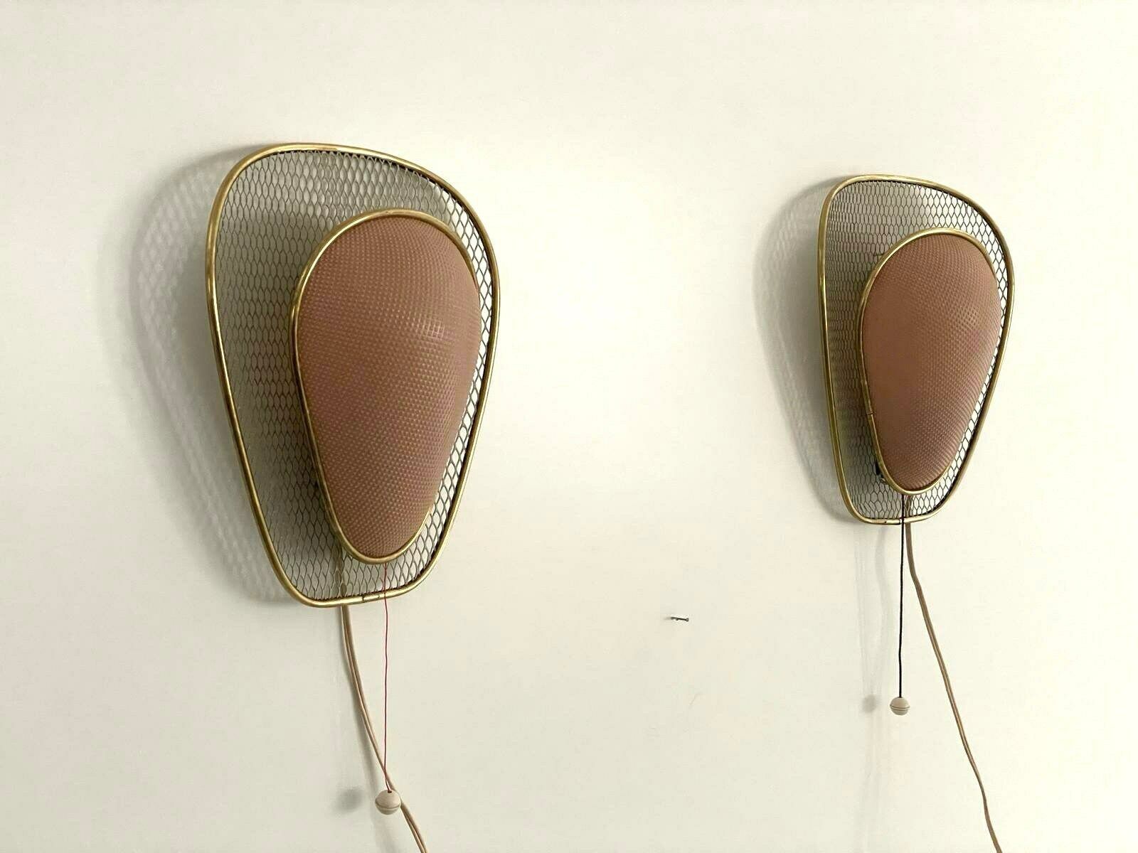 Beautiful Pink Plastic And Gold Metal Pair Of Sconces By Erco, 1950s, Germany photo for sale