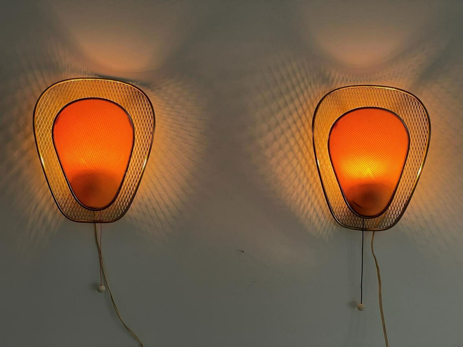 Beautiful Pink Plastic And Gold Metal Pair Of Sconces By Erco, 1950s, Germany photo vinterior