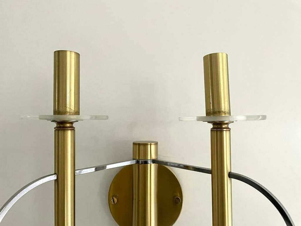 photo furniture Mid Centuy Modern Cylindrical Twin Shade Gold Set Of 3 Sconces By Sciolari, 1960s, Italy