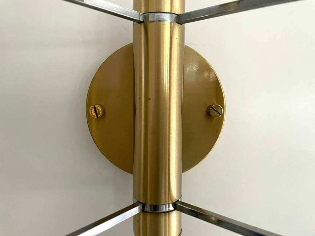 photo for sale Mid Centuy Modern Cylindrical Twin Shade Gold Set Of 3 Sconces By Sciolari, 1960s, Italy