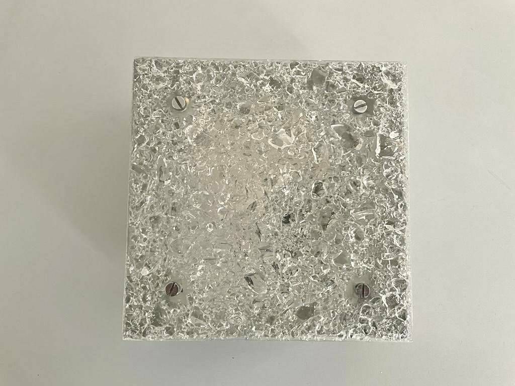 Crystal Glass And Metalic Grey Body Square Design Small Flush Mount Ceiling Lamp, 1960s, Germany photo Lighting