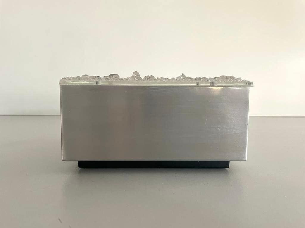 Crystal Glass And Metalic Grey Body Square Design Small Flush Mount Ceiling Lamp, 1960s, Germany photo vintage