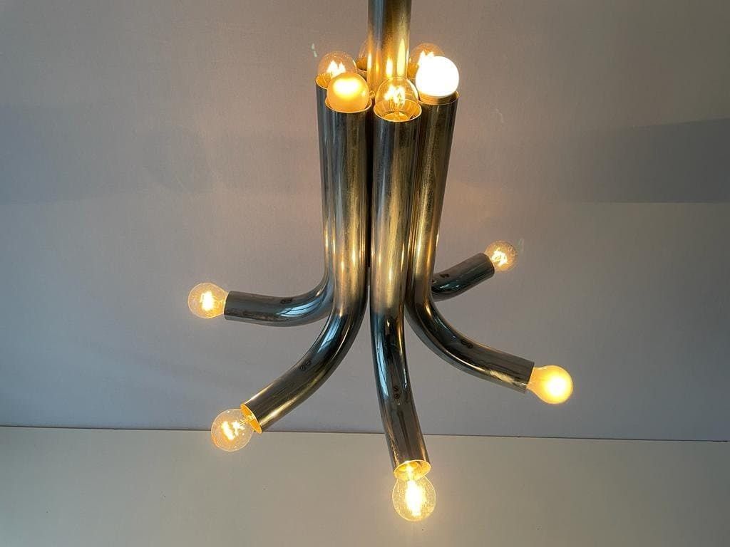 Italian 6 Tubular Design Chrome Chandelier By Stilux Milano, 1960s, Italy photo 1775.0