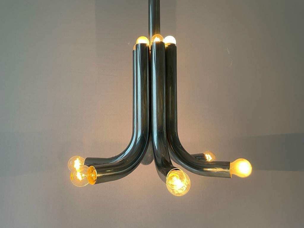 Italian 6 Tubular Design Chrome Chandelier By Stilux Milano, 1960s, Italy photo vinterior