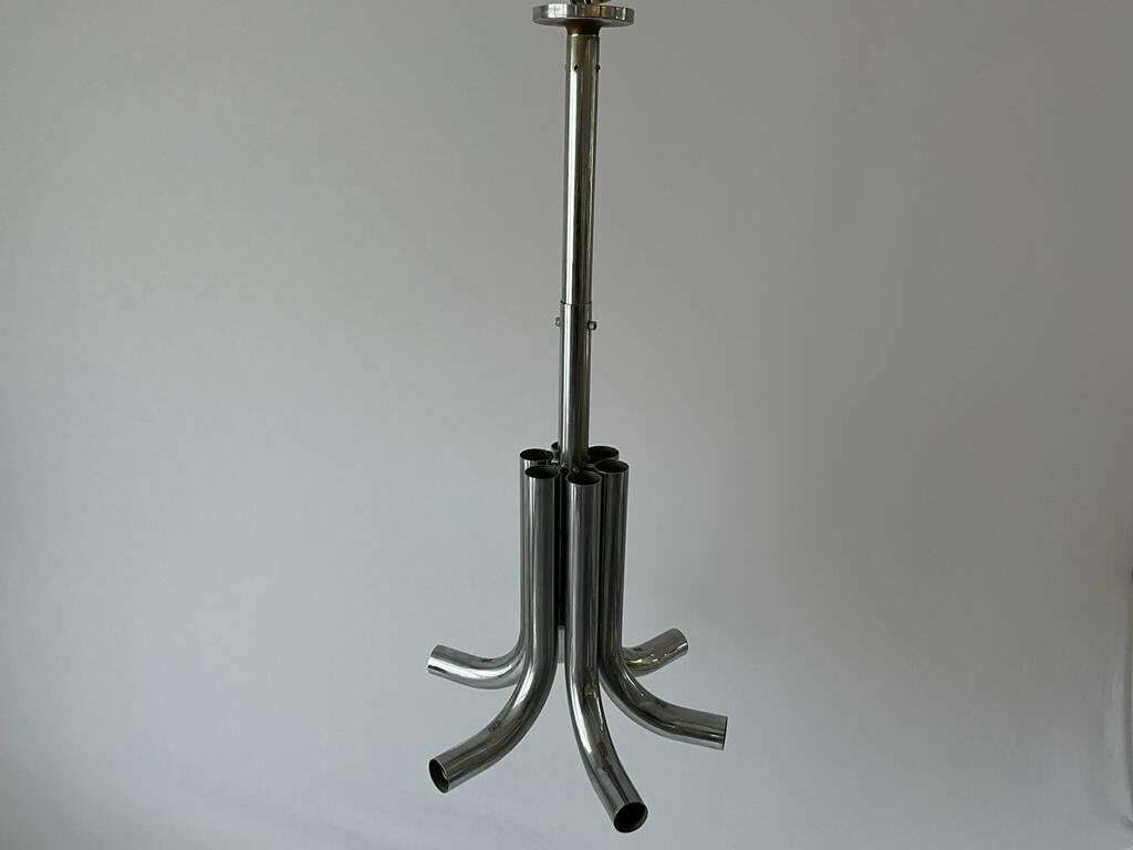 photo for sale Italian 6 Tubular Design Chrome Chandelier By Stilux Milano, 1960s, Italy