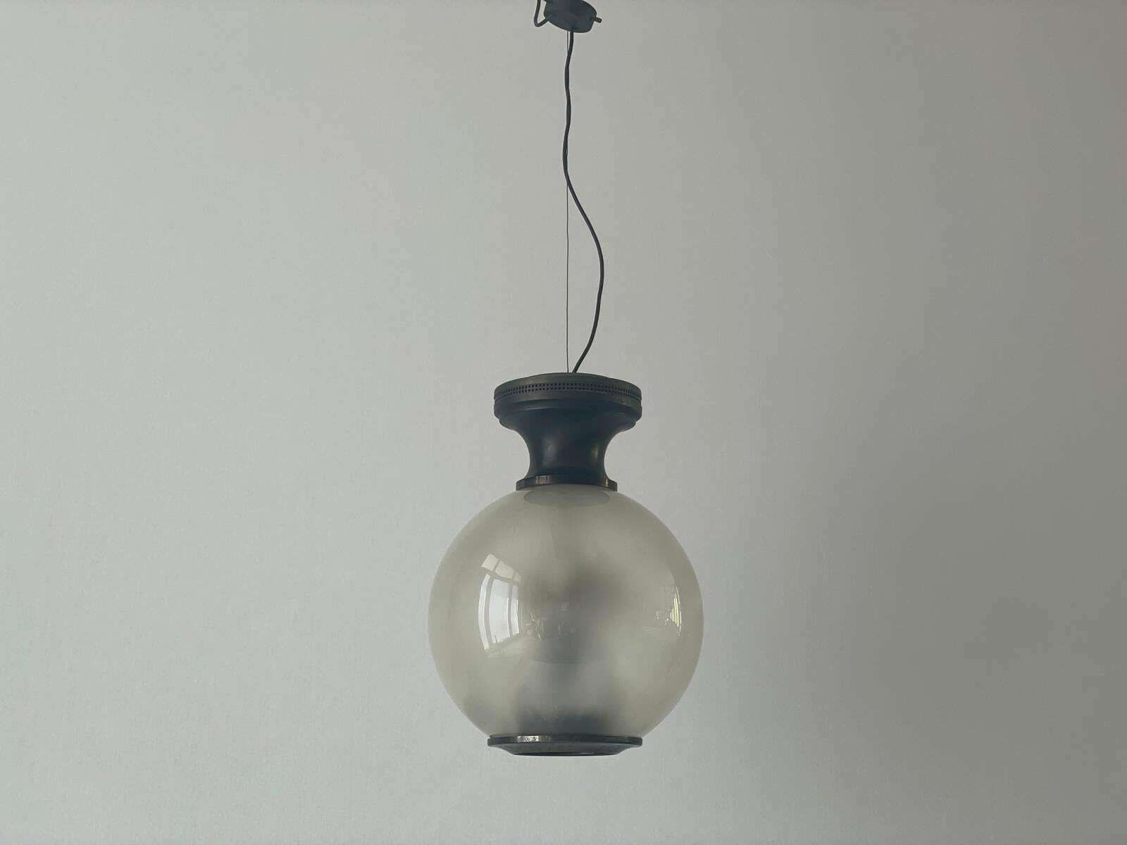 Exceptional Italian Design Smoked Ball Glass Large Pendant Lamp, Italy, 60s photo for sale