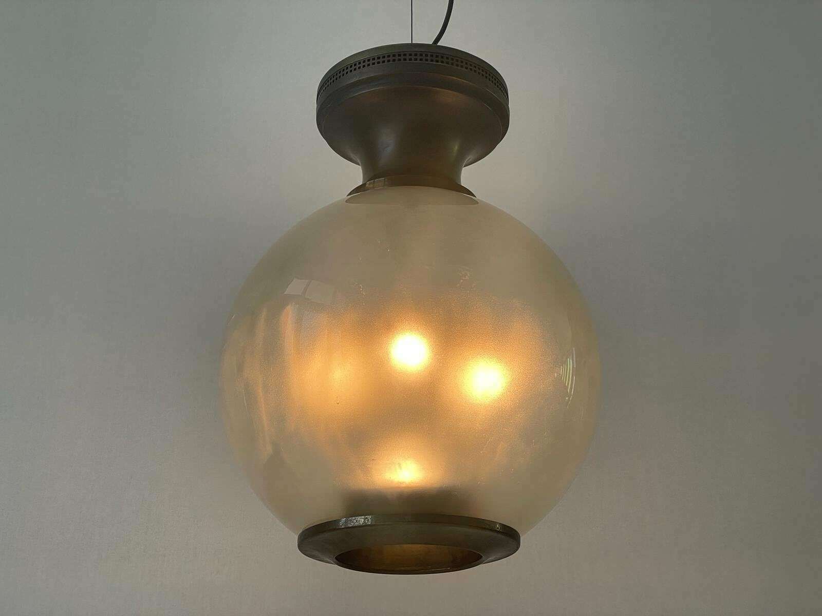 Exceptional Italian Design Smoked Ball Glass Large Pendant Lamp, Italy, 60s photo vinterior