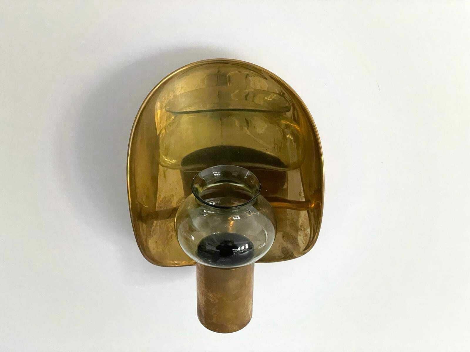 German Modernist Brass Curved Backside And Glass Candle Holder, Probably Scandinavia, 50s photo Lighting
