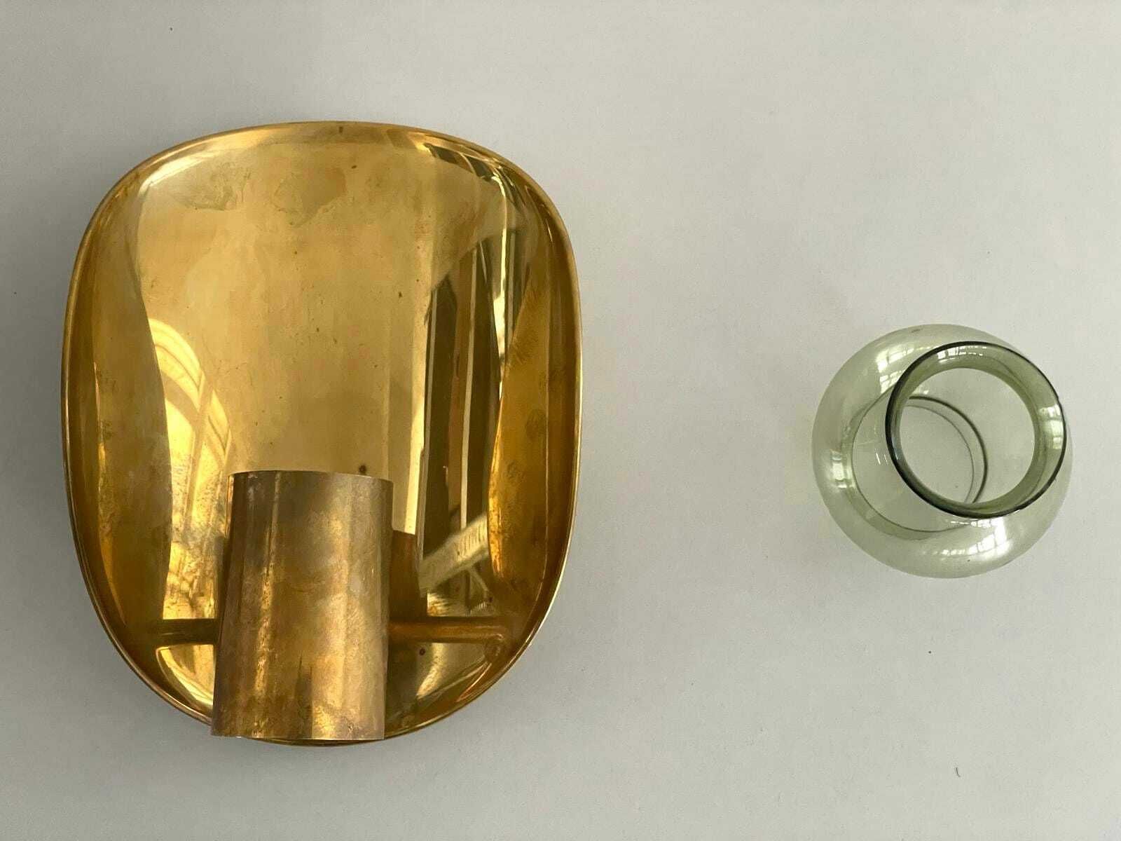 German Modernist Brass Curved Backside And Glass Candle Holder, Probably Scandinavia, 50s photo buy