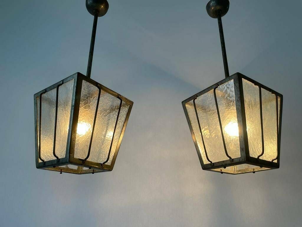 Industrial Type Frosted Glass Milano Apartment Pair Of Ceiling Lamps, 1950s, Italy photo furniture