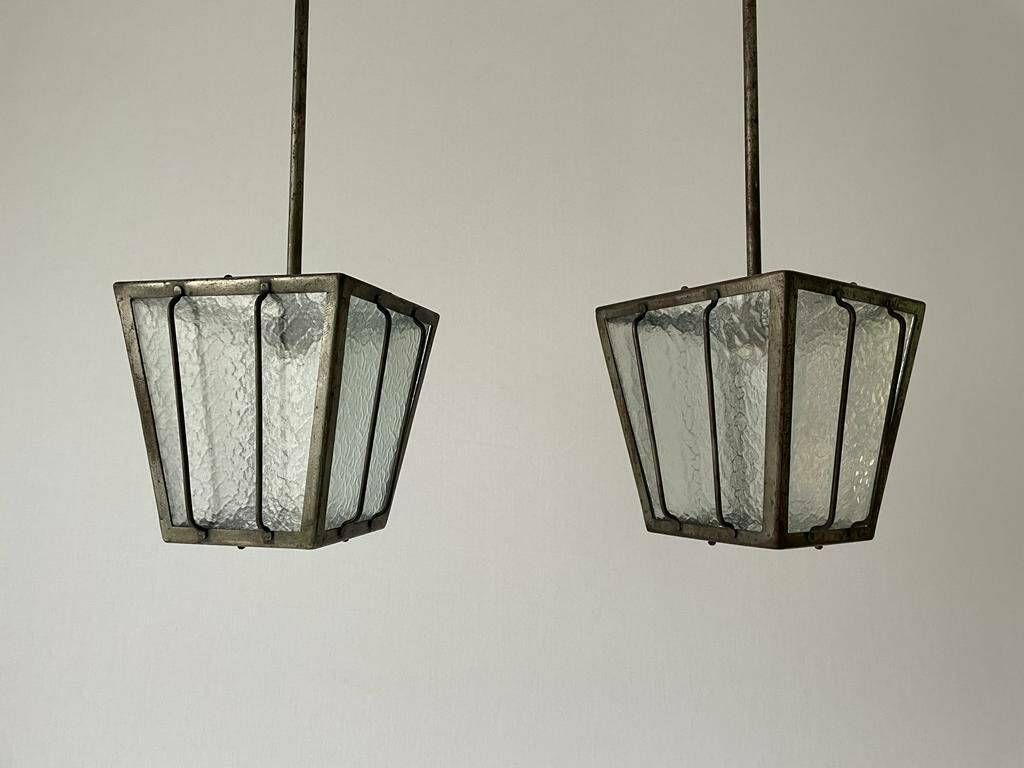 Industrial Type Frosted Glass Milano Apartment Pair Of Ceiling Lamps, 1950s, Italy photo Lighting