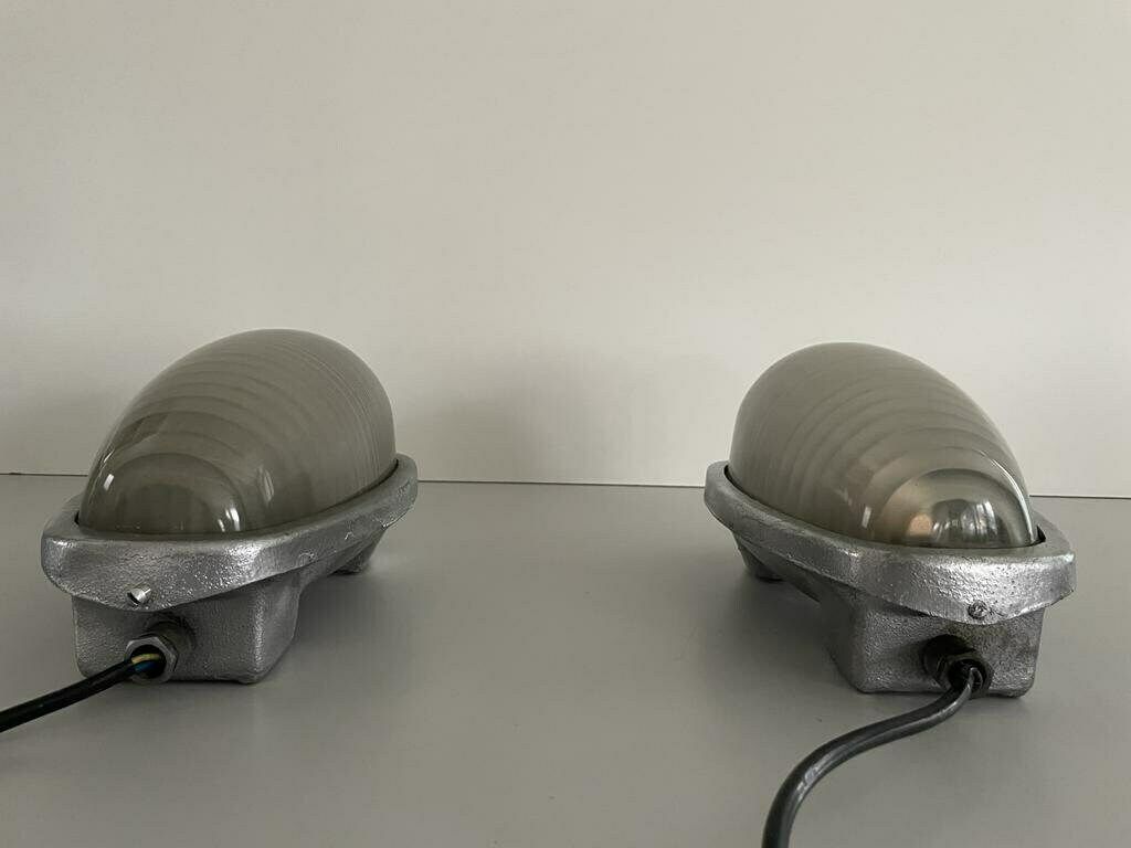 Italian Glass And Silver Coated Brass Pair Of Industrial Sconces By Lambda, 1960s, Italy photo Lighting