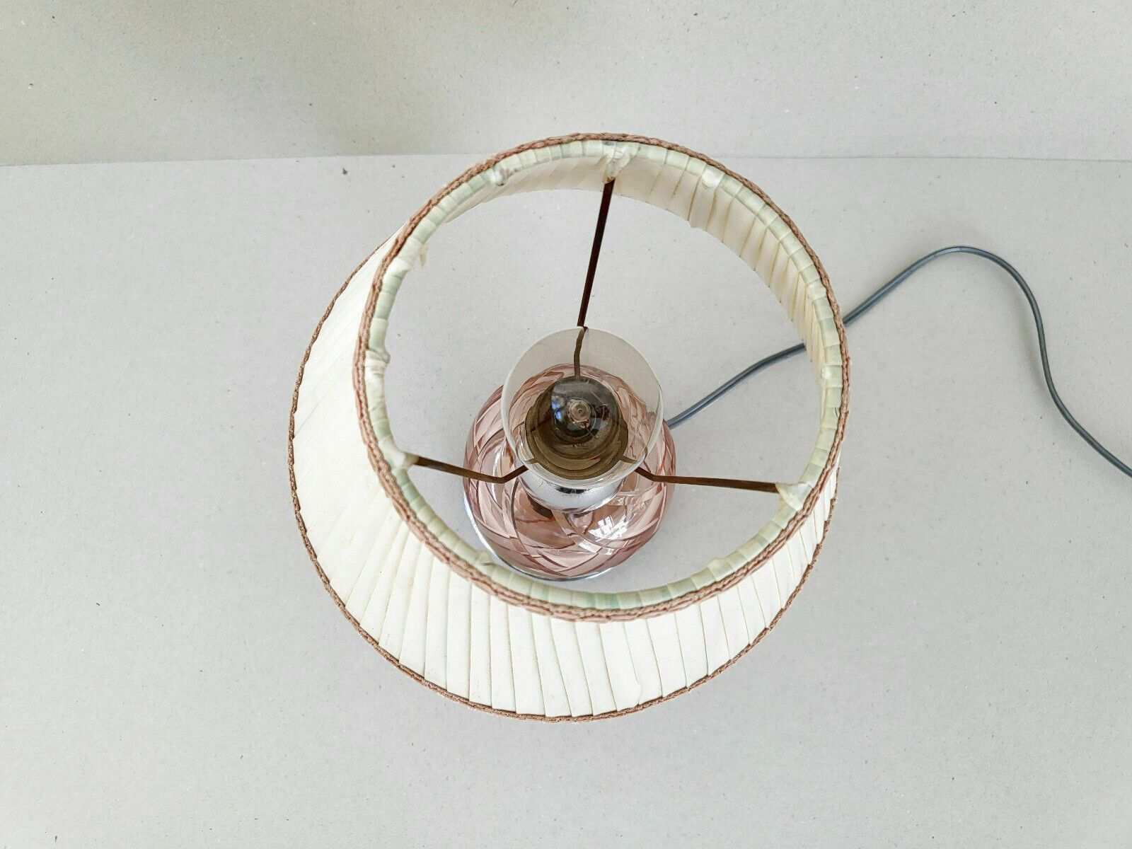 Vintage 1950 Art Deco Style Chrome & Pink Glass Table Lamp 50s 1950s photo 195.0