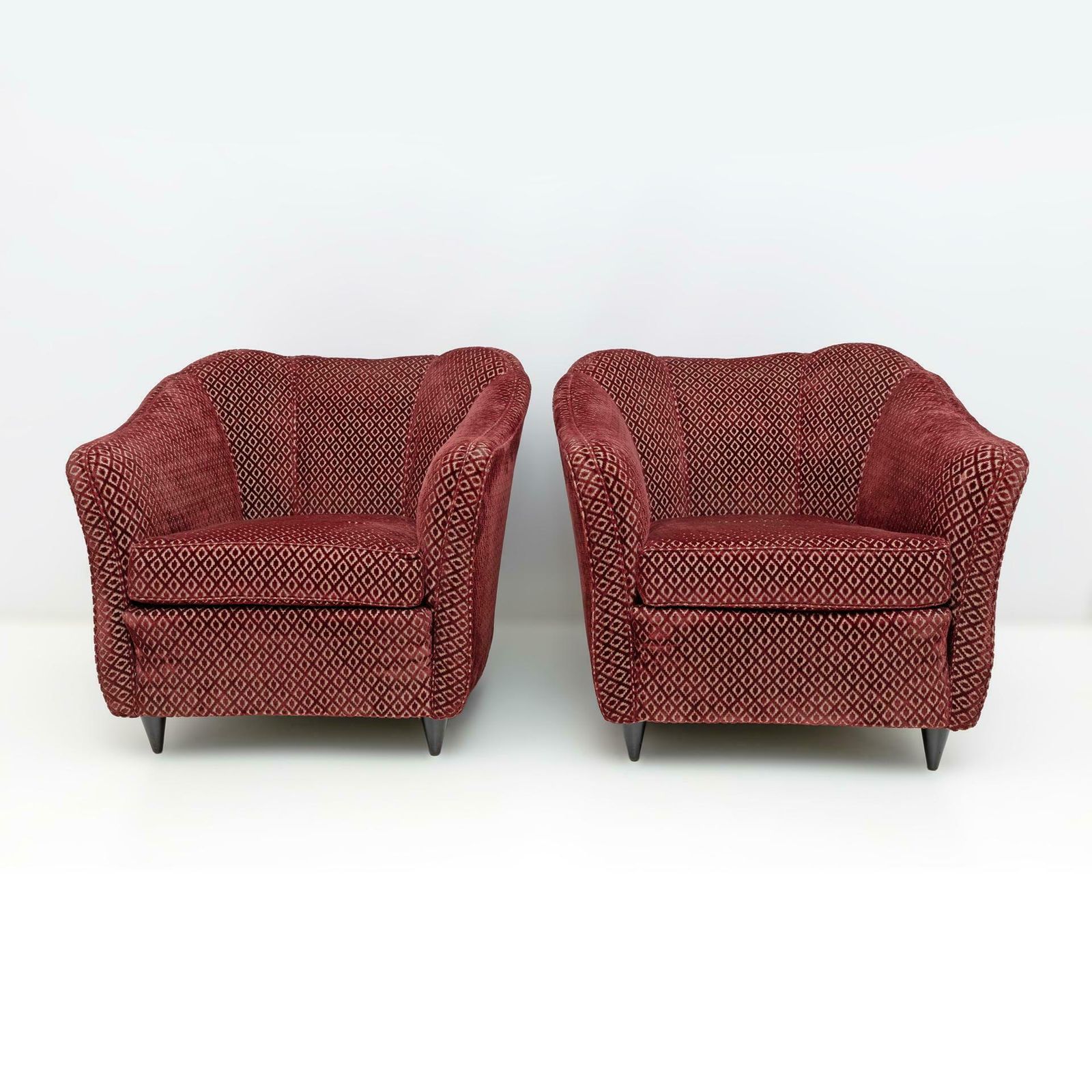 Pair Of Gio Ponti Mid Century Modern Velvet Armchairs For Casa E Giardino, 1950s photo furniture