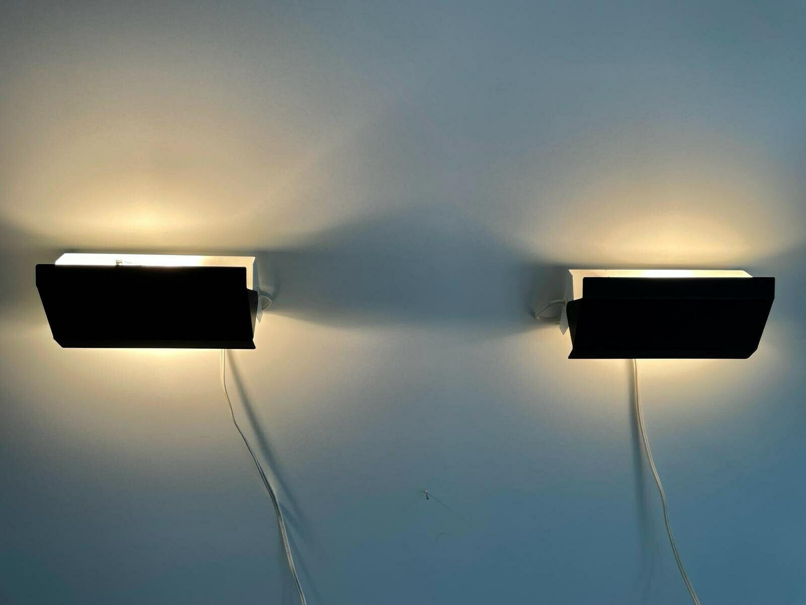 Mid Century Modern Black And White Metal Pair Of Sconces By Horn Leuchten, Adjustable Reflectors, Stilnovo Era, 1950s, Germany photo vintage