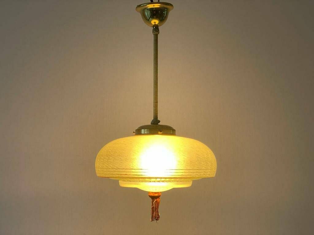 Green Glass Art Deco Style Ceiling Lamp, 1940s, Germany photo Lighting